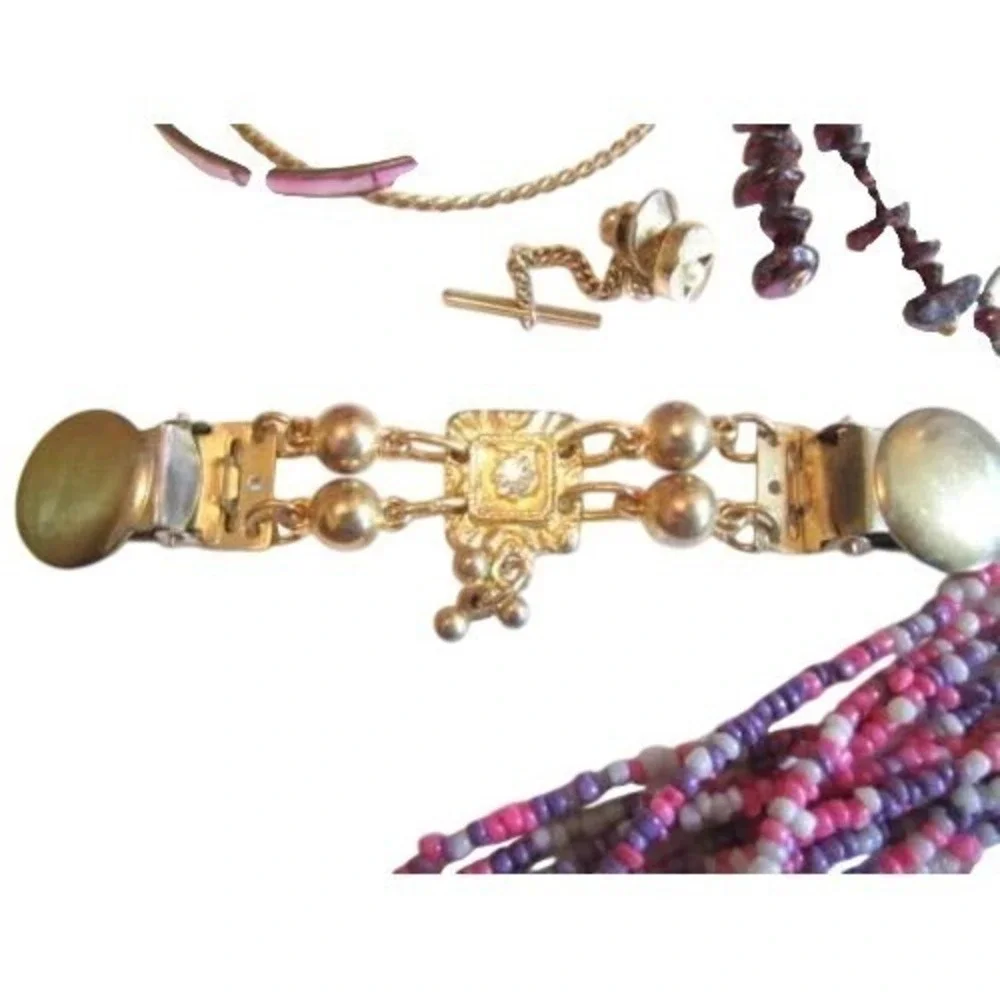 Long Multi-Strand Bead Necklace*Amethyst*Pins*24Pcs Vintage Mod Jewelry Lot*A213